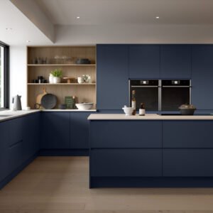 Jayline kitchen door design featuring modern handleless cabinets in bold colour