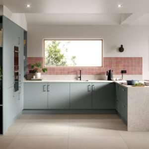 Ora kitchen door style with contemporary flat-panel cabinets and clean lines