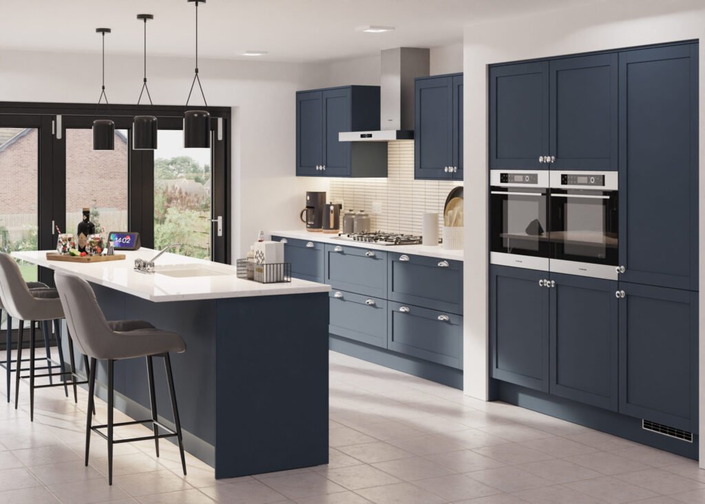 Waterford kitchen door style with classic shaker cabinetry and island unit