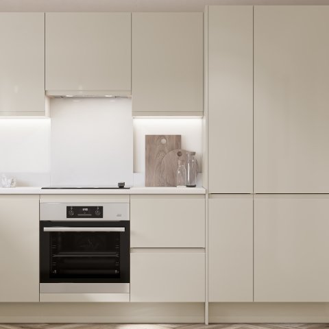 Arlo kitchen door design featuring smooth handleless cabinets in a modern finish