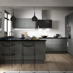 Remo kitchen door style with smooth slab cabinets and modern open-plan layout