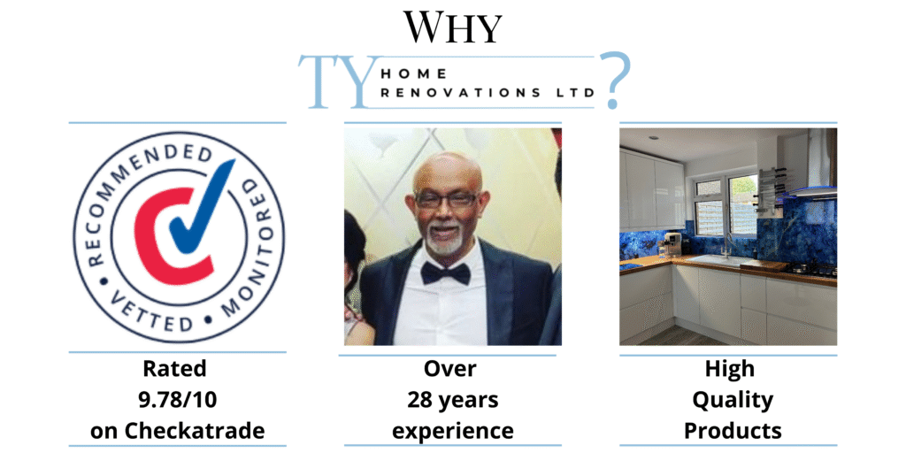 Checkatrade logo, Thana Yasotharan Headshot, High Quality Kitchen